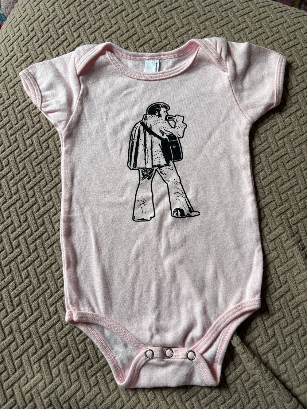 American Apparel Light Pink Baby One-Piece with Elvis Graphic